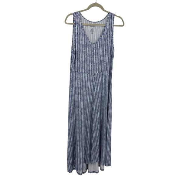 Croft & Barrow Medium Maxi Tank Dress Blue Dotted Stripe Knit Beach Resort NEW - Picture 1 of 8